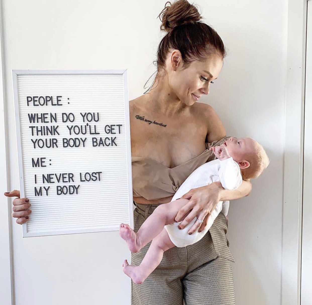 “I’ve shared my body twice, but it was never taken from me, it was never lost. My body has been stretched and cut open, it suffered bursts and has been sewn back together but it’s always been my body. If anything my pregnancies have made me more in …